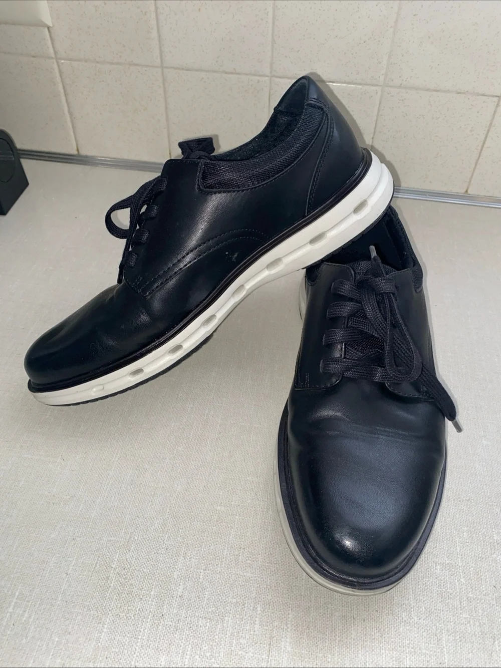 Land's End Sport Oxford Men's 8 Black Faux Leather Comfort Casual Dress Shoes